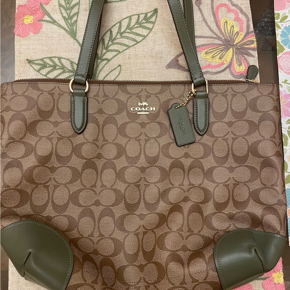 Coach Brown and Olive Signature Tote